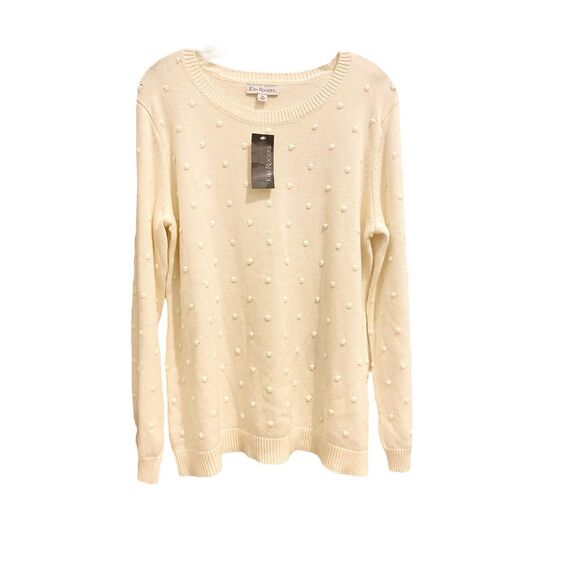 New Kim Rogers Off White Cotton Blend Knit Sweater Sz 2X - Picture 1 of 9